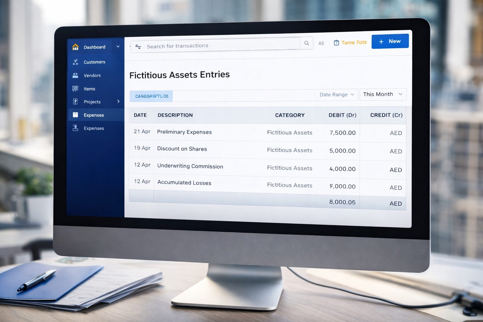 Track fictitious assets accounting entries in software